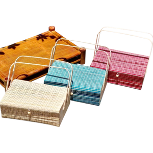 Natural Beige Bamboo <b>Gift</b> & Craft <b>Box</b> High Handle Luxury Woven Picnic Basket Vintage Gifting Hampers <b>Empty</b> Suitcase Decor Case - Product Image 4