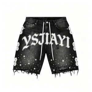 Men's High Street OEM Custom Summer Breathable 2026 Best-Sellers 2 Piece Outfits Designer T-shirt and Jean Shorts <b>Set</b> - Product Image 2
