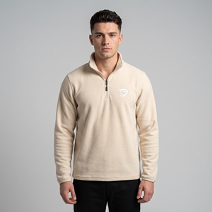 Sudadera de Forro Polar Beige para Hombre Dumela, Cierre de Cremallera de un Cuarto, Corte Regular, Cuello Alto, Transpirable, Informal, para Otoño, con Logotipo Estampado en la Parte Delantera - Product Image 3