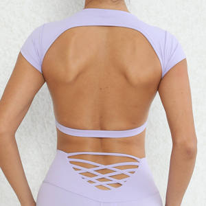 Haut court à manches courtes pour femmes, coloré, grande taille, respirant, sans couture, pour le yoga, avec logo personnalisé - Product Image 4