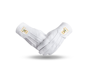 Gants en coton blancs du fabricant Past Potentate Shriners avec symbole brodé en or - Product Image 1