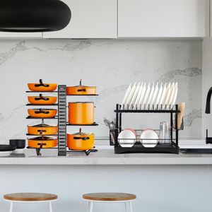 Organizzatore da Cucina a 8 Livelli Regolabile per Pentole, Padelle, Coperchi e Utensili - 3 Metodi Fai-da-te - Organizer per Pentole e Padelle da Armadietto - Product Image 1
