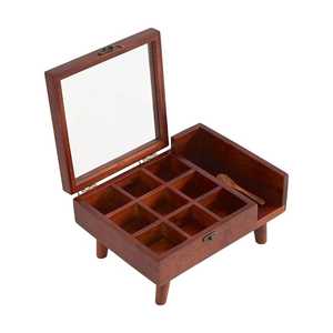 Compartment Wooden Table Top Masala Dabba Containers Jars & Kitchen <b>Spice</b> <b>Box</b> with Wooden Spoon - Product Image 2