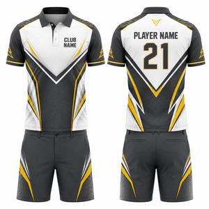 Ensemble de polo et short de golf sportif pour homme, noir, blanc, jaune, imprimé géométrique, séchage rapide, col polo - Product Image 1
