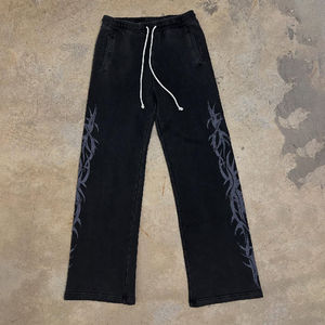 Ensemble de survêtement vintage délavé à l'acide avec broderie rayée et patchwork, effet usé et décoloré par le soleil, comprenant un sweat à capuche et un pantalon de survêtement - Product Image 3