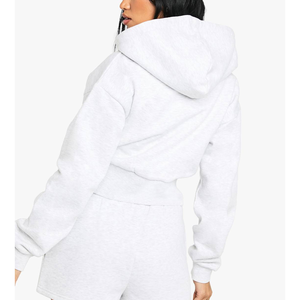 Sudadera con capucha de felpa francesa con logo personalizado, corte oversize, para mujer, top corto de gimnasio, con cremallera frontal y estampado puff. - Product Image 5