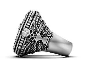 Royal 925 <b>Silver</b> Aquarius <b>Ring</b> Skull Cup Symbol Memento Mori Antique Wide Band <b>Men</b> Women Jewelry <b>Ring</b> - Product Image 3