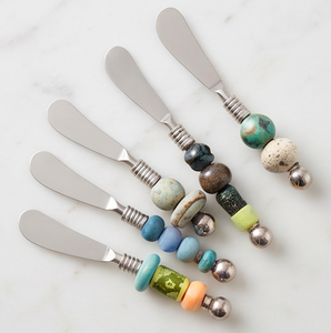 Juego de cuchillos para queso con mango de piedra multicolor y cuentas, 5 piezas, de acero inoxidable, para untar mantequilla, para uso en la cocina - Product Image 1