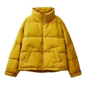 Veste matelassée jaune pour femme, manches longues, col montant, fermeture éclair, manteau chaud d'hiver, couleur unie, rembourrage en polyester - Product Image 3
