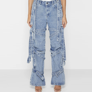 Jeans Cargo de Cintura Alta para Mujer Talla Grande, Azul Oscuro, Corte Holgado, Estilo Casual, 100% Algodón - Product Image 6