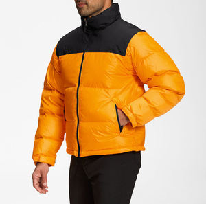 Chaqueta de Invierno para Hombre, Acolchada, con Bloques de Color, Cuello Alto, Cierre de Cremallera, Resistente al Viento, Rellena de Plumón, Corte Regular Informal, Naranja y Negro - Product Image 3