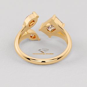 Anillo de compromiso Toi Et Moi con diamante cultivado en laboratorio de corte esmeralda, chapado en oro rosa de 14K, anillo nupcial abierto minimalista. - Product Image 5