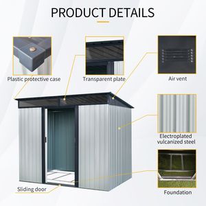 Casetta da Giardino in Metallo Bianca e Nera 2,4m x 1,8m con Porte Scorrevoli Chiudibili a Chiave e Pannello Trasparente per Giardino e Prato - Product Image 3