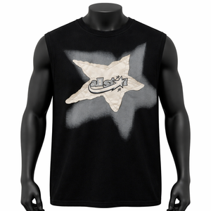 Camiseta sin mangas para hombre con estampado de estrellas y efecto spray, estilo streetwear Y2K, camiseta oversize tipo muscle, chaleco de algodón personalizado para verano. - Product Image 1