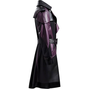 Men's <b>Gothic</b> Plum & Black Top Quality Faux Leather Trench Coat - Double Breasted Coat 2026 - Product Image 5