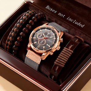 Juego de 4 Relojes de Cuarzo Casuales para Hombre y Pulseras |   Marrón de moda con detalles en oro rosa B930 - Product Image 2