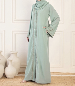 Hot Sale Beautiful Dubai Women Abaya Traditional Islamic Muslim Clothing & Accessories Floor Length <b>Long</b> Sleeves Front Open - Product Image 4
