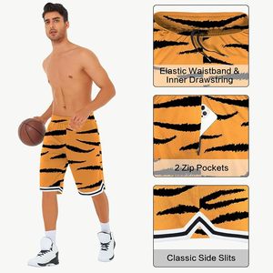 Men's Tiger Print <b>Board</b> Shorts Quick Dry Elastic Waist Pockets Casual Bermuda Shorts Orange <b>Black</b> Patterned Sport Wear - Product Image 4