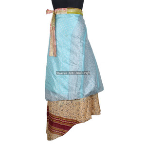 *Oferta* Falda Larga de Seda Mágica de Dos Capas Estilo Bohemio Hippie Indio Vintage, Falda Larga Reversible de Seda Mágica de Dos Capas - Product Image 1