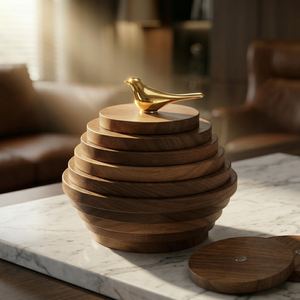 Handcrafted Brown Acacia Magnetic Stacking Coasters | Quiet Luxury Sculptural <b>Desk</b> Decor | Japandi Functional Art Executive Gift - Product Image 2
