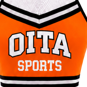Haut court de cheerleading sans manches orange et noir pour femmes et filles, uniforme de performance athlétique, tenue de sport pour l'entraînement en équipe - Product Image 6