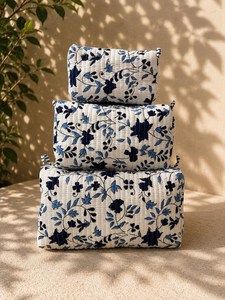 Ensemble de trousses de toilette en coton floral grande capacité avec fermeture éclair, style bohème, pochettes organisatrices de maquillage multifonctions grandes - Product Image 6