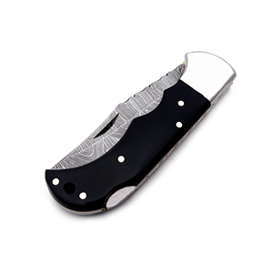 Handmade Damascus Steel Foldable Pocket Knife Black Horn <b>Back</b> Lock Leather Sheath Wood Handle Hunting Camping MORTAL SAGA - Product Image 5