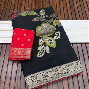 Designer Meenakari Butterfly Jacquard <b>Saree</b> with Rich Pallu & Contrast <b>Blouse</b> Piece - Product Image 1