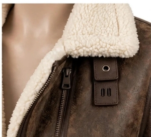 Chaqueta Bomber de Piel Genuina para Mujer, con Forro de Piel de Oveja, Manga Larga, con Cierre de Cremallera y Detalles de Piel - Product Image 2
