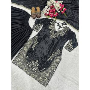 Ensemble de vêtements de fête pour femmes de créateur Sharara Plazzo Dupatta - Product Image 2