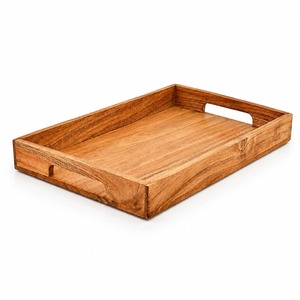 Plateau de service rectangulaire en bois de luxe HASAN CRAFT HC-0001, design minimaliste solide, fait main, poli, compatible lave-vaisselle, idéal pour les fêtes et les cadeaux - Product Image 1