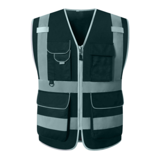 Gilet de sécurité réfléchissant haute visibilité unisexe en polyester noir avec poches et fermeture éclair - Product Image 4