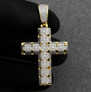 Collar con Colgante de Cruz de Moissanita Plateada, Chapado en Oro/Plata de Dos Tonos, Estilo Hip Hop, Unisex - Product Image 1