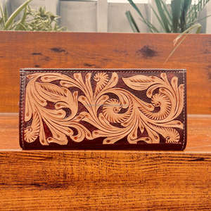 El más vendido hecho a mano de vaquero cuero genuino Floral mano Tooled Western Men's Wallet con cubierta de tarjeta tallado a mano hombres billetera - Product Image 5