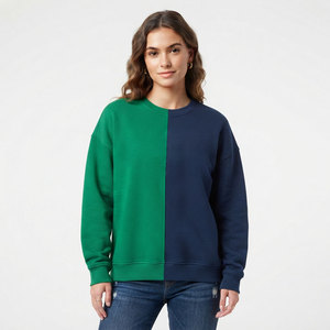 Sweat-shirt urbain bicolore pour femme, coupe oversize décontractée, pull ample à manches longues et épaules tombantes, style streetwear - Product Image 6