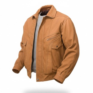 2026 New Style Customized Real Leather Jacket Brown Solid Color High Quality Jacket for Men's Casual Wear - Product Image 1