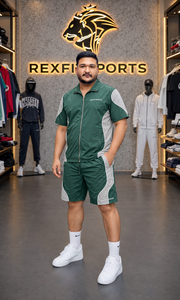 REXFIT SPORTS 2026 Ensemble short et veste personnalisés pour homme, vert et blanc, en nylon, veste à col et manches courtes entièrement zippée, streetwear et vêtements de sport personnalisés - Product Image 5