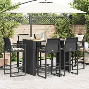 Juego de bar de jardín de ratán PE negro de 7 piezas, materiales resistentes a los rayos UV, juego de 7 piezas - Product Image 3