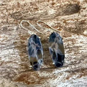 Boucles d'oreilles en pietersite bleue, en argent sterling 925, faites à la main, forme ovale, pierres précieuses, bijoux uniques, cadeau pour femmes - Product Image 1