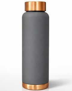 Thermos minimaliste à double paroi en acier inoxydable gris avec accents en cuivre, pour la randonnée en plein air, isolation thermique de 12 à 24 heures - Product Image 1