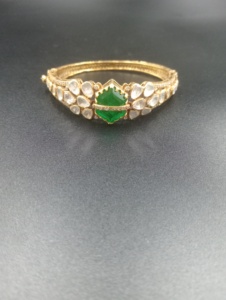 Classic Gold Plated <b>Silver</b> <b>Cuff</b> Bangle <b>Bracelet</b> with Emerald Cut Green Jade and White Stones Bezel Set for Women Wedding Jewelry - Product Image 1
