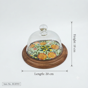 Cúpula de Cristal Hecha a Mano con Base de Madera, Cubierta Floral para Exhibición de Postres, Campana para Tartas, Soporte para Servir Alimentos, para Panadería y Restaurante - Product Image 5