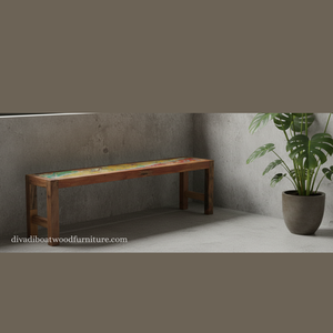 Banco Rita de Madera de Barco Reciclada, Patas Rectas, Desmontable, Color Original, Hecho a Mano, Diseño Minimalista y Sostenible, para Interiores y Exteriores - Product Image 6