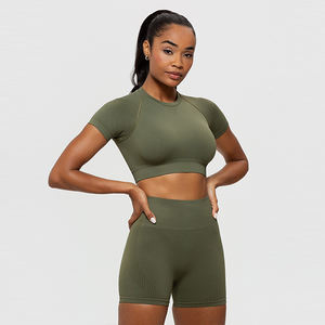 Camiseta Deportiva Corta de Verano 100% Algodón, Ligera, Cuello en V, Secado Rápido, Compresión, Ropa Deportiva para Mujer - Product Image 2