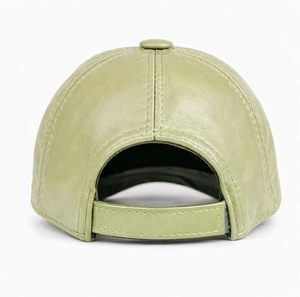 Casquette de baseball en cuir beige nude monochrome avec patch personnalisé en relief, casquette de golf en cuir véritable non structurée, directement de l'usine - Product Image 2