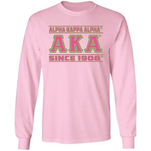 Camiseta rosa de manga larga con estampado gráfico y cuello redondo, top informal para mujer con diseño AKA Since 1908 - Product Image 1