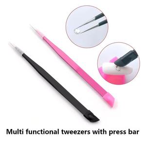 Precision Eyelash Tweezers Stainless Steel <b>Smooth</b> Tip Black and Pink Gradient Handle Makeup <b>Tools</b> - Product Image 3