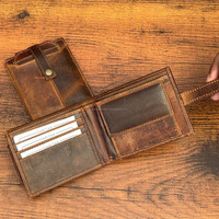 Dompet Rifd pria dompet kartu tempat kartu dompet kulit lipat dua bisnis dompet kulit sapi asli kustom penjualan laris ekspor untuk pria