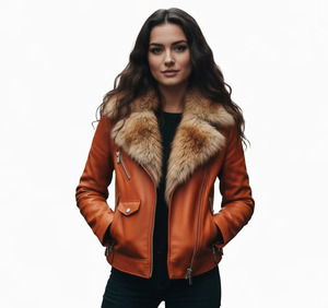 2026 MKB Chaqueta de Cuero PU para Mujer, Cuello de Piel Sintética, Estilo Vintage, Cálida, Solapa Grande, Bolsillos Cortos, Lana de Cordero, Corte Ajustado, Otoño Invierno - Product Image 6