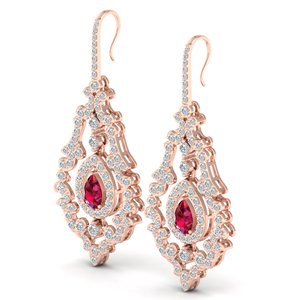 REYES Exclusive 14K Solid Gold Diamond Dangle Drop Earrings Pear Cut 0.78 Carat Ruby Gemstone Wedding Gifts Fine Jewelry - Product Image 3